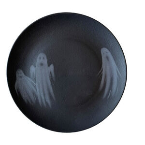 Halloween Ghost Dinner Plates 10.5in Matte Black Set of 4 Made in Brazil New